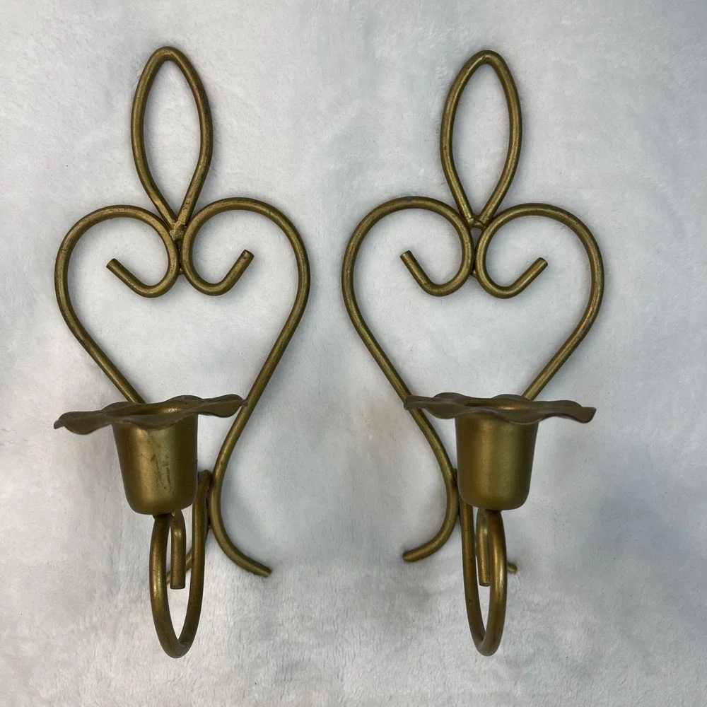 VTG Brass Wall Sconce Candle Holders Pair 8.25